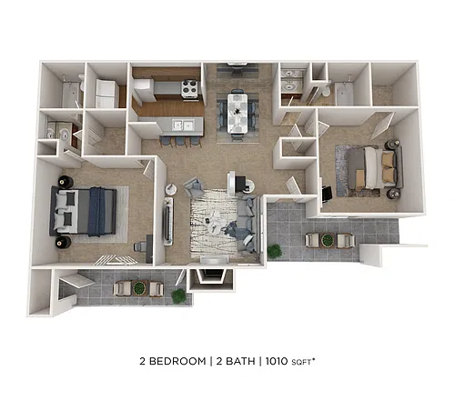 Floor plan Two Bedroom 2 Bath- 1010 sqft