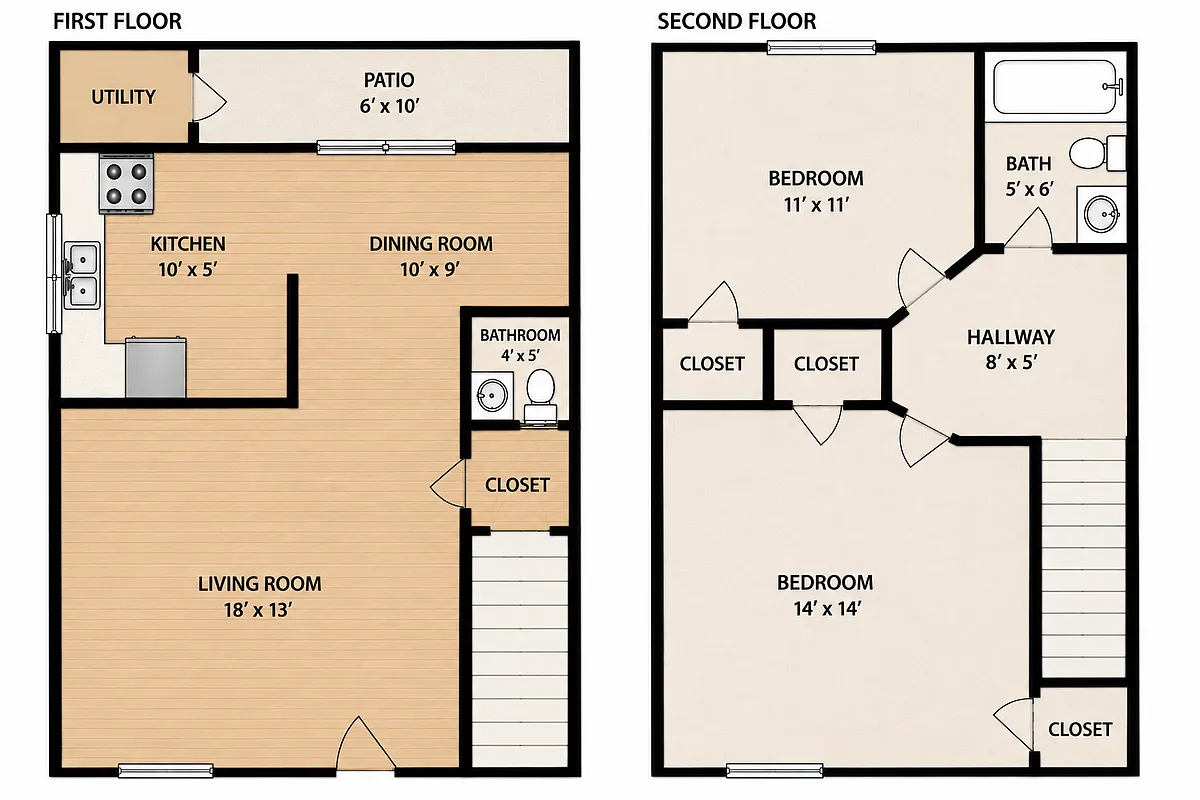 Floor plan 2 bedroom towmhome