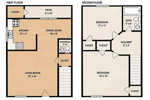 Floor plan 2 bedroom towmhome