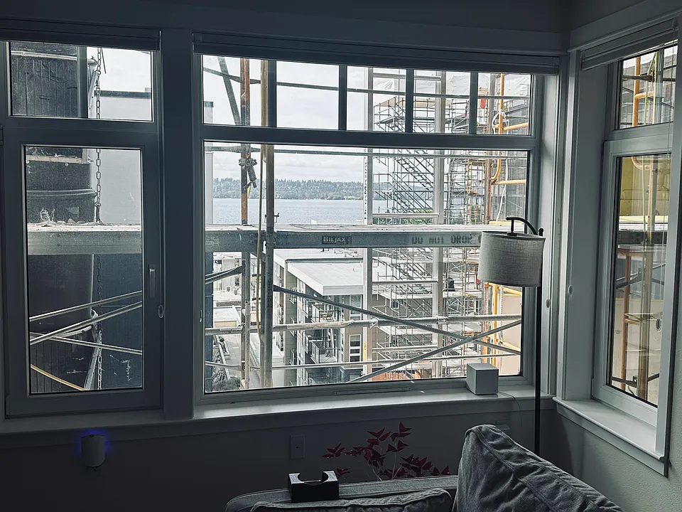 Current view from the living room. Scaffolding is scheduled for removal by February 26, 2027.