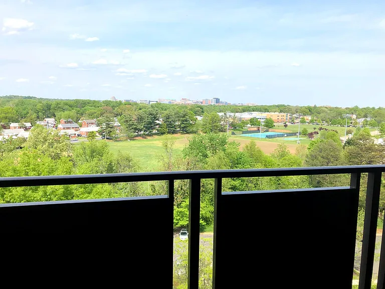 The balcony has a panoramic view of Ballston and the Washington Monument