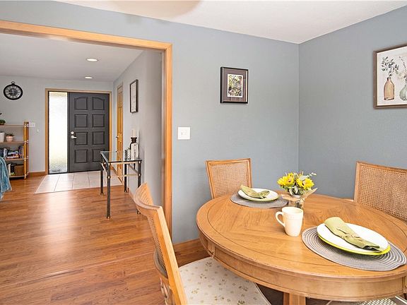 Kitchen eating space flows into the living room.
