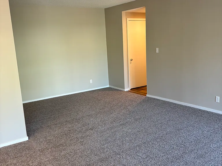 Front door, coat closet and additional living room or office space