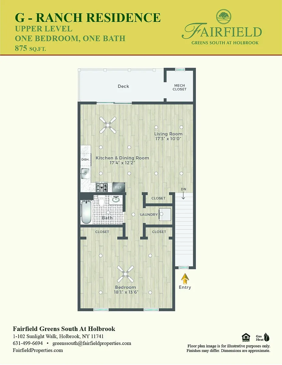 Floor plan G One Bedroom Upper Ranch with Deck