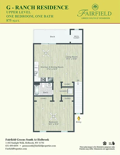 Floor plan G One Bedroom Upper Ranch with Deck