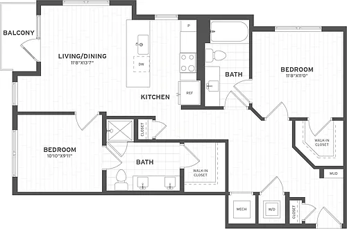 Floor plan 2 Bed/2 Bath-B6.1