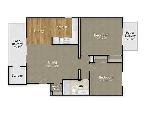 Floor plan 2 Bed x 1 Bath