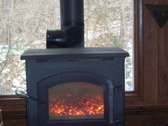 coal stove in family room