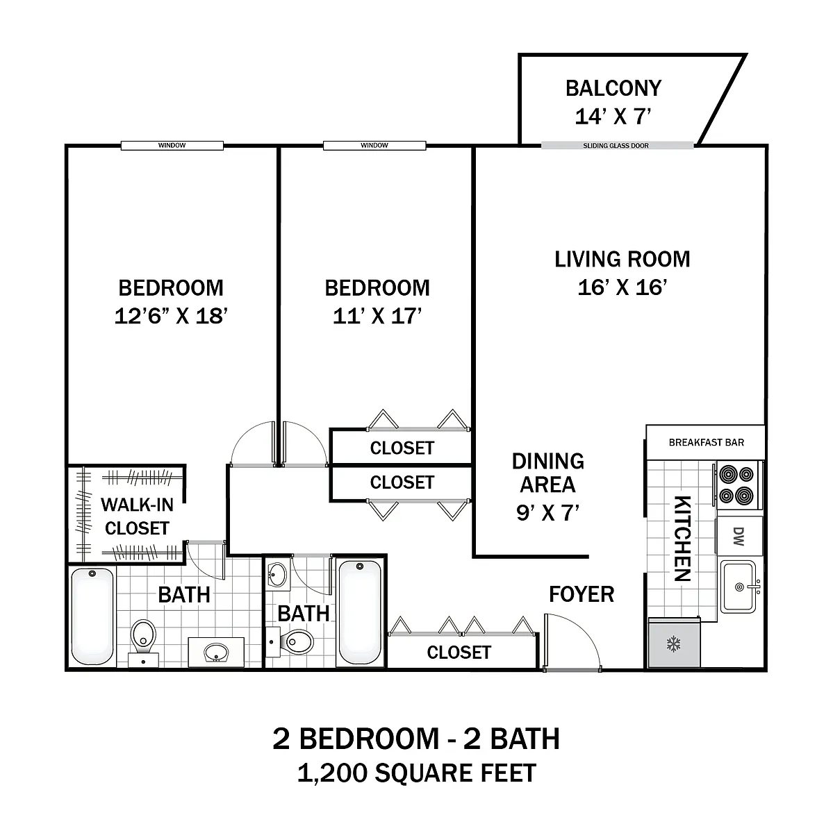 Floor plan 2 Bedroom 2 Bath