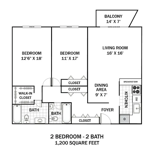 Floor plan 2 Bedroom 2 Bath