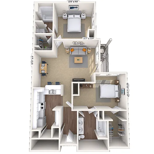 Floor plan Traditional 2x2 1214 SF
