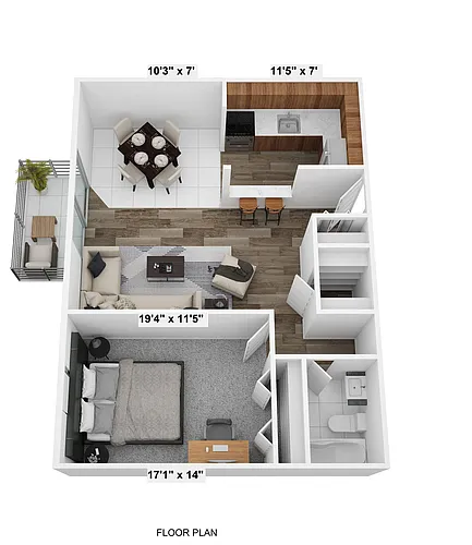 Floor plan 1 Bedroom w/ Balcony