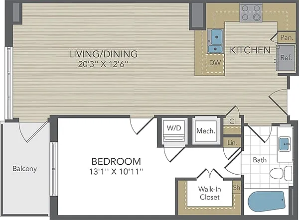 Floor plan 1 Bed 1 Bath Large