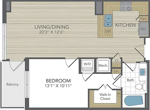 Floor plan 1 Bed 1 Bath Lrg Pent Hse