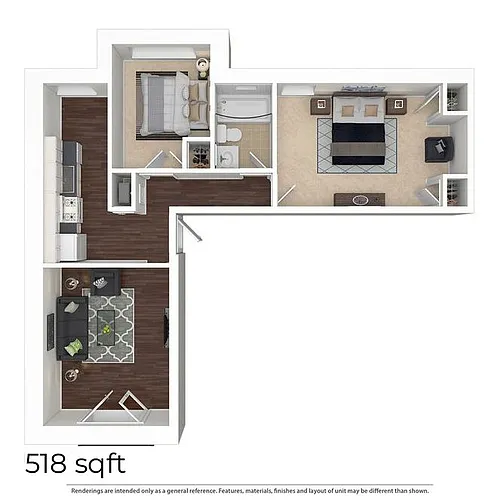 Floor plan 2 Bedroom/1 Bathroom 518-602