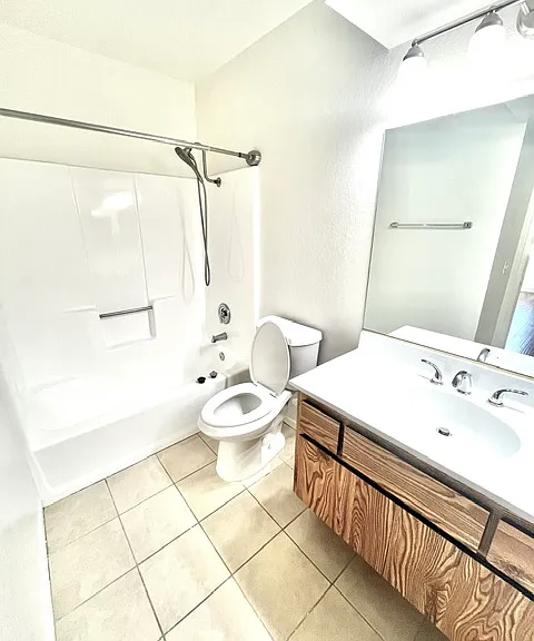 Master bathroom with previous cabinet and floors