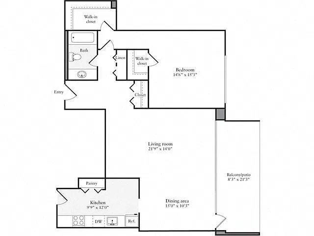 Floor plan 1 Bedroom, 1 Bath 972 SF 11m