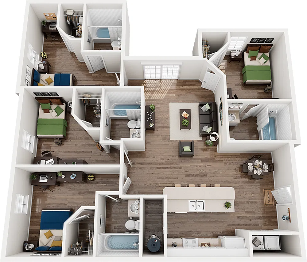 Floor plan 4 Bed x 4 Bath A