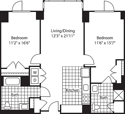Floor plan 2 Bed (North)- 1113