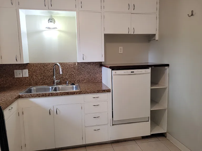 The raised dishwasher in the kitchen is easy to unload, and new high arch faucet, freshly painted built in cabinetry brightens up the kitchen.