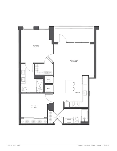Floor plan 1 Bed/2 Bath Den-B4a