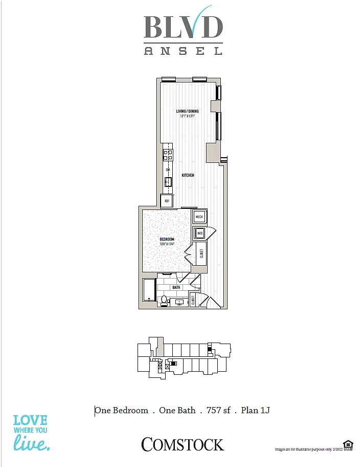 Floor plan 1 Bed/1 Bath-1J