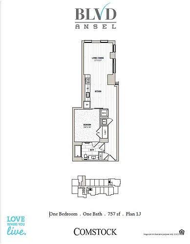 Floor plan 1 Bed/1 Bath-1J