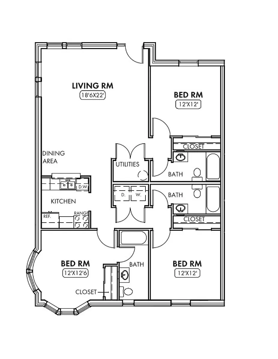 Floor plan 3 Bedrooms 3 Baths - South