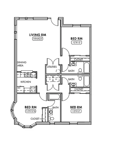 Floor plan 3 Bedrooms 3 Baths - South