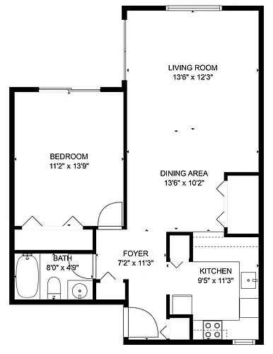 Floor plan One Bedroom One Bath Large