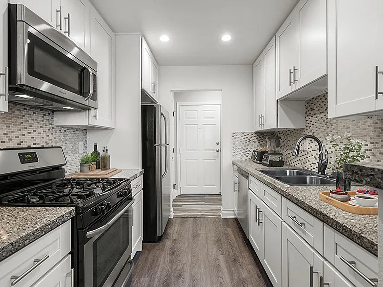 Brand new kitchen cabinets, back splash, quartz stone counter tops, and stainless steel appliances with fridge!