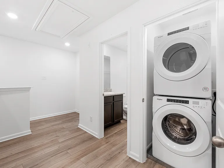 The washer and dryer are located upstairs.