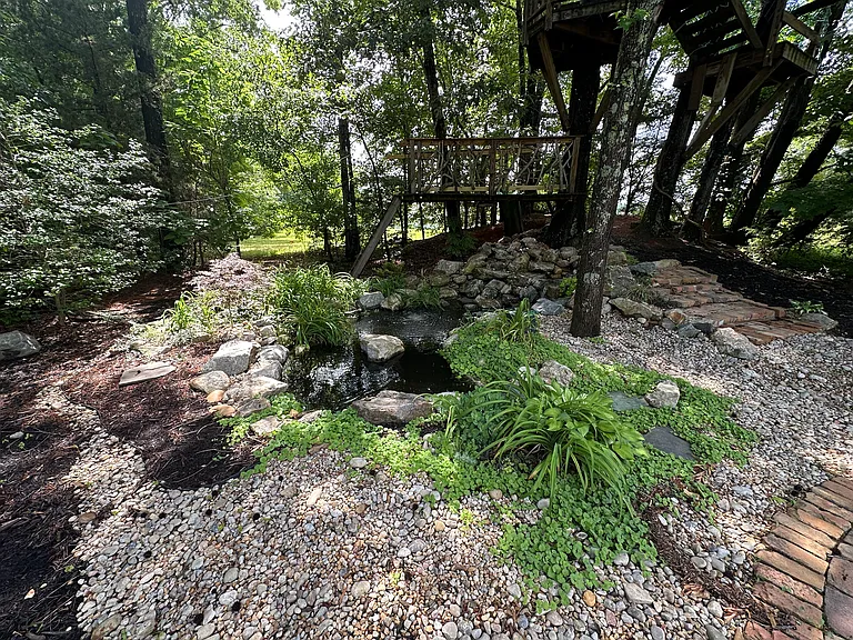 Coi pond next to fire pit