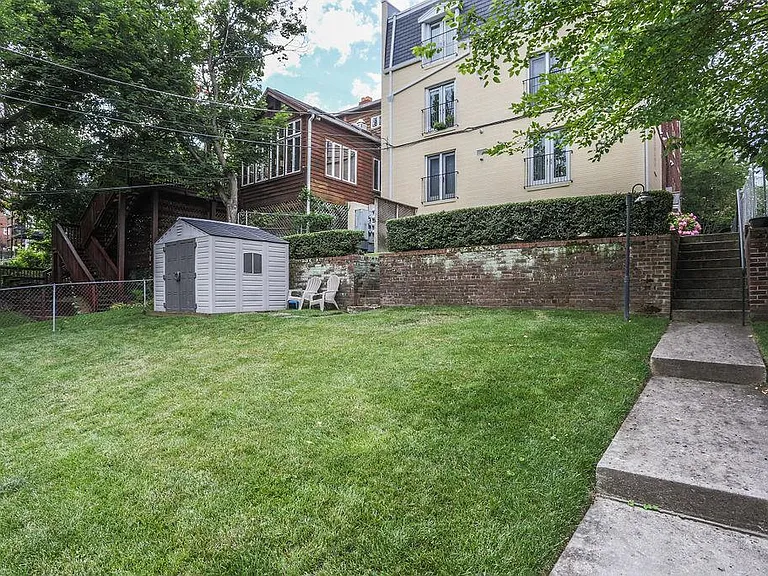 Backyard with view of back of building