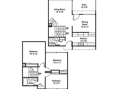 Floor plan 3 BR Townhome with Washer and Dryer
