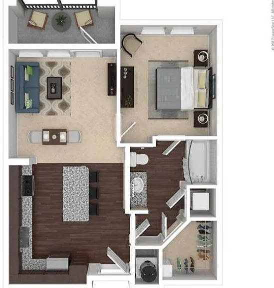 Lantower Asturia - A1 - 638 SF - 1B1B - 3D Floorplan Lantower Asturia - A1 - 638 SF - 1B1B - 3D Floorplan