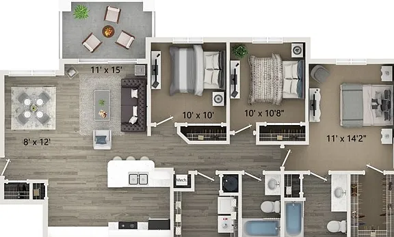 C1 3 bedroom 2 bathroom 1226 square feet C1 3 bedroom 2 bathroom 1226 square feet