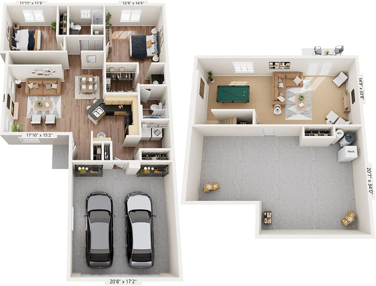 Floor plan Two Bedroom Ranch