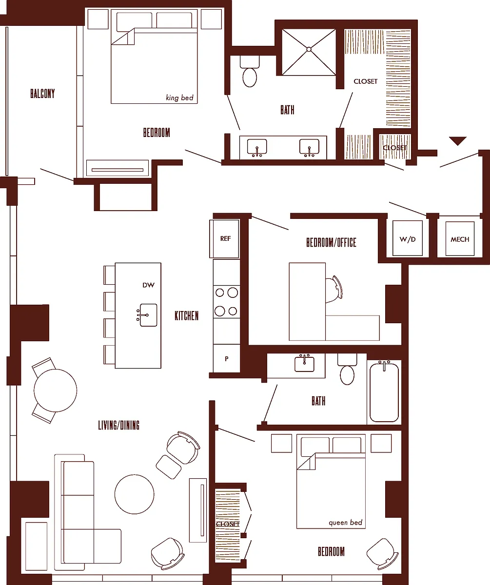 Floor plan 3 Bed/2 Bath-C1b