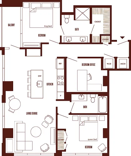Floor plan 3 Bed/2 Bath-C1b