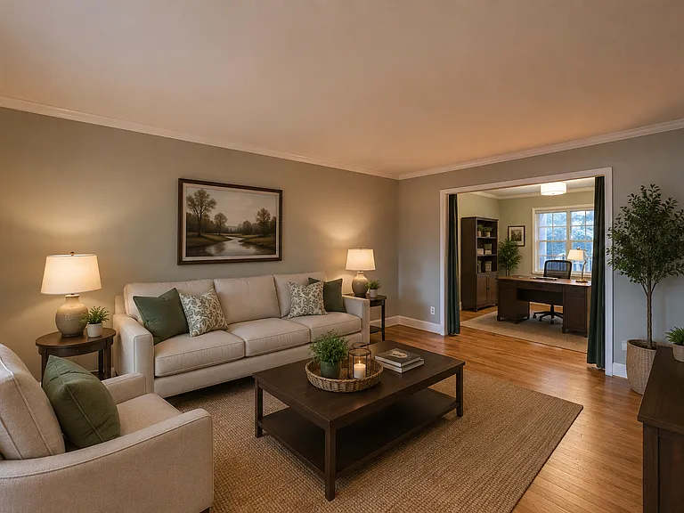 Living room off the front foyer, attaches to an office.