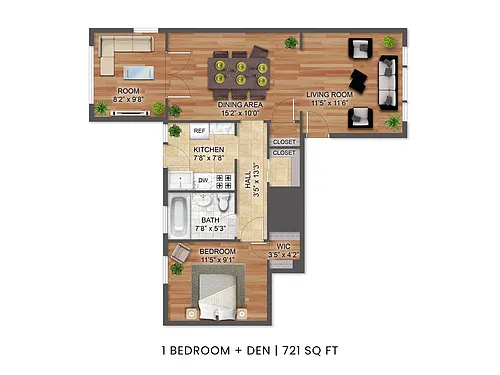 Floor plan One Bedroom + Den