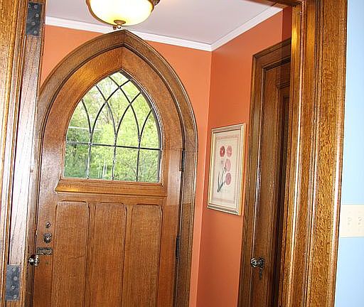 Entryway, leaded glass door