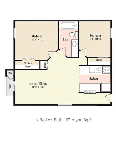 Floor plan 2 Bedroom/1 Bath Large