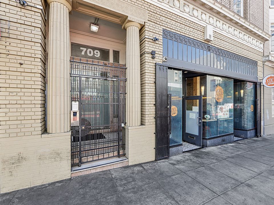 Main entrance door of the apartment building at 709 Geary St, San Francisco, CA 94109, United States