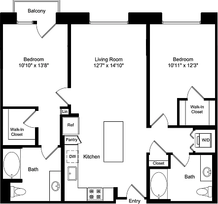 Floor plan Two Bed B1 with Master Balcony
