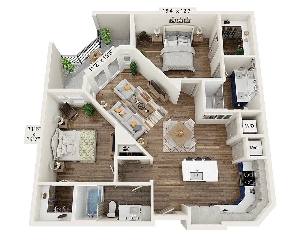 Floor plan Two Bedroom B2G-III