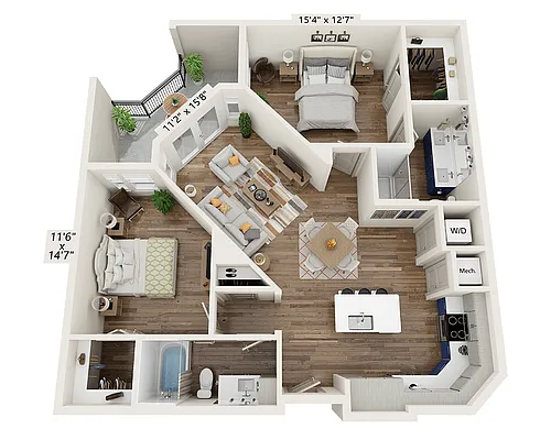 Floor plan Two Bedroom B2G-III