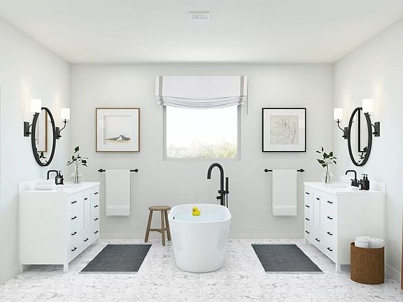 Primary bath with dual vanities