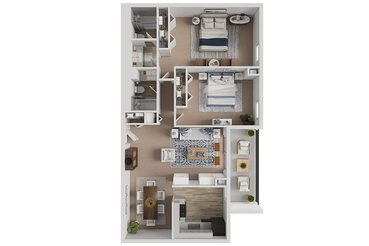 Floor plan 2 Bed, 2 Bath - Highrise
